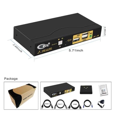 NÖRDIC 2 til 1 USB-C + HDMI KVM-svitsj, 4K 60Hz