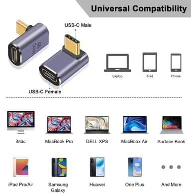 NÖRDIC USB4 vinklet adapter hann til hunn 40G 8K60Hz PD240W