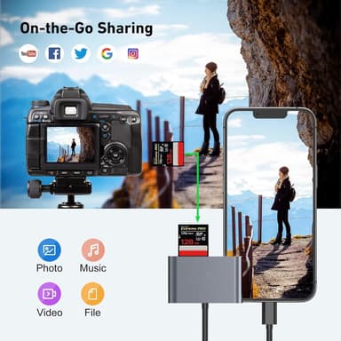 NÖRDIC USB-C kortleser 2 spor SD, MicroSD, 1xUSB-A UHS-I