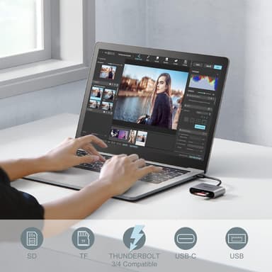 NÖRDIC USB-C kortleser 2 spor SD, MicroSD, 1xUSB-A UHS-I