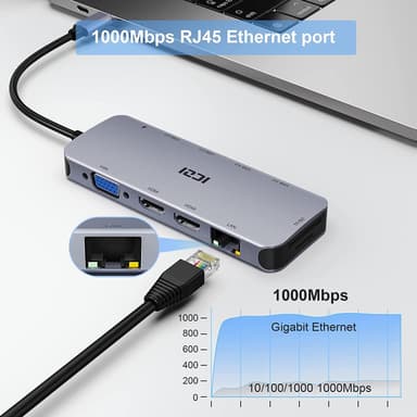 NÖRDIC 1 til 11 USB-C-dokkingstasjon for trippelskjermer 2xHDMI 4K30Hz, 1xVGA Mac M1 M2 PD 100W Thunderbolt 3 & 4
