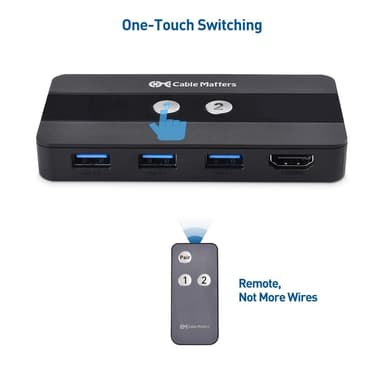 Cable Matters KVM-svitsj HDMI 2 til 1, 3x USB-A