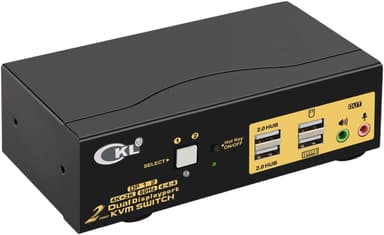 KVM 2x2 DP Switch Dual Monitor Displayport 1.2 4K60Hz 4:4:4 med 2x3.5mm og 4xUSB-A