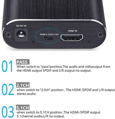 NÖRDIC HDMI Extractor HDMI til HDMI, TOSLINK og 3,5 mm stereo med ARC, 4K 60Hz Dolby 3D
