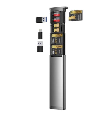 NÖRDIC USB-A 3.1, USB-C 3.1, Lightning-kortleser og lagringsskap 2 spor SD, MicroSD, 1xUSB-A UHS-I