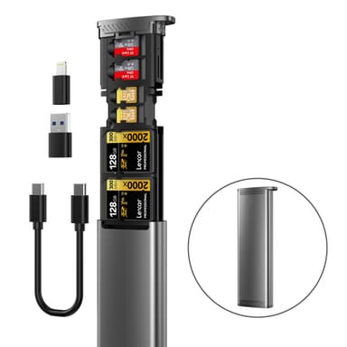 NÖRDIC USB-A 3.1, USB-C 3.1, Lightning-kortleser og lagringsskap 2 spor SD, MicroSD, 1xUSB-A UHS-I