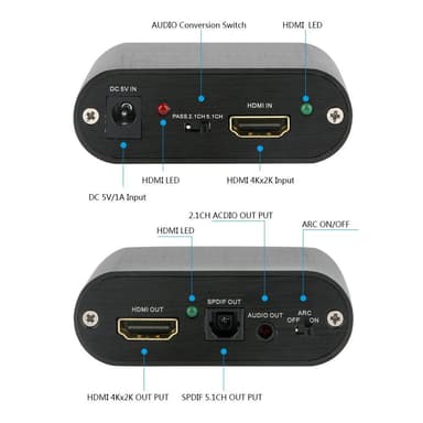 NÖRDIC HDMI Extractor HDMI til HDMI, TOSLINK og 3,5 mm stereo med ARC, 4K 60Hz Dolby 3D