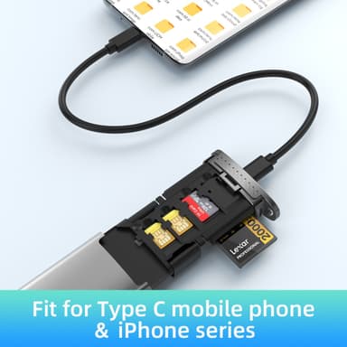 NÖRDIC USB-A 3.1, USB-C 3.1, Lightning-kortleser og lagringsskap 2 spor SD, MicroSD, 1xUSB-A UHS-I