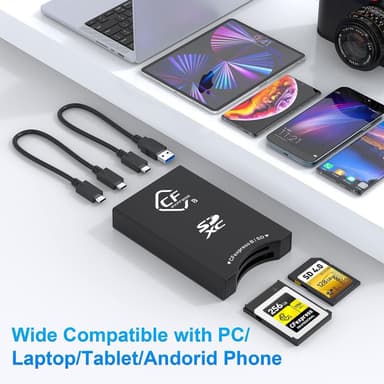 NÖRDIC USB-A, USB-C kortleser 2 spor CFexpress Type B SD 4.0 UHS-II