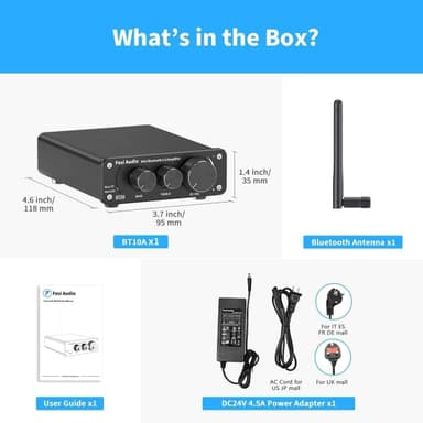 Fosi Audio BT10A Bluetooth 5.0 Stereo Audio Amplifier Receiver 2 Channel Class D Mini Hi-Fi integrert forsterker for passive hjemmehøyttalere 50W x 2 TPA3116