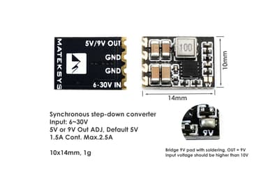Mateksys Micro BEC 6-30V 5V/9V Adjustable. 3stk