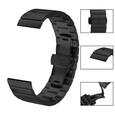 Klokkerem i rustfritt stål for Huawei GT2/3/Huami/Samsung 22mm Sort
