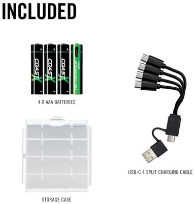 Coast ZXAAA Zithion-X USB-C oppladbare litiumbatterier (4-pk)