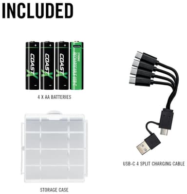 Coast ZXAA Zithion-X USB-C oppladbare litiumbatterier (4-pk)