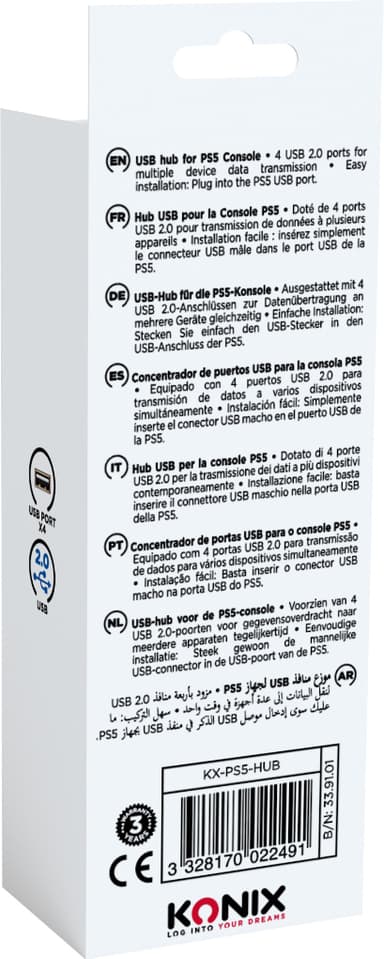 Konix PS5 USB hub (sort)