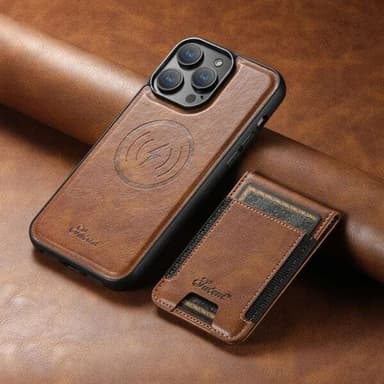 Kunstlærskall med MagSafe-kortholder for iPhone 16 Pro - Brun