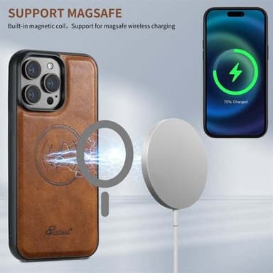 Kunstlærskall med MagSafe-kortholder for iPhone 16 Pro - Brun