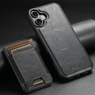 Kunstlærskall med MagSafe-kortholder for iPhone 16 Plus - Svart