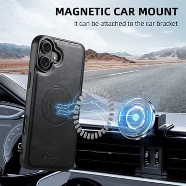 Kunstlærskall med MagSafe-kortholder for iPhone 16 Plus - Svart