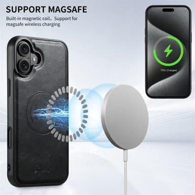 Kunstlærskall med MagSafe-kortholder for iPhone 16 Plus - Svart