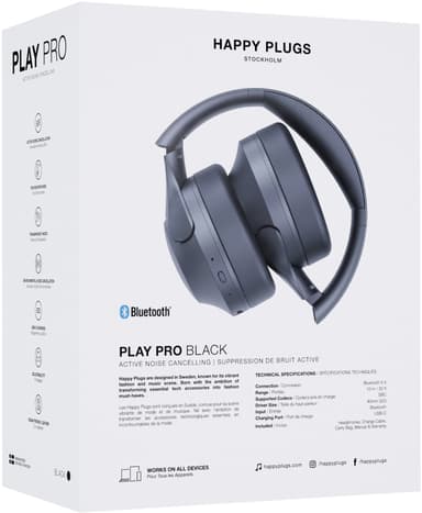 Happy Plugs Play Pro helt trådløse around-ear hodetelefoner (sort)