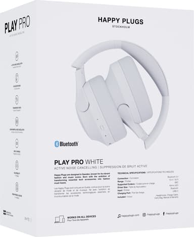 Happy Plugs Play Pro helt trådløse around-ear hodetelefoner (hvit)