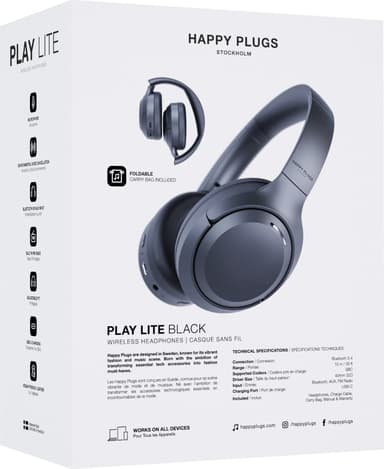 Happy Plugs Play Lite helt trådløse around-ear hodetelefoner (sort)