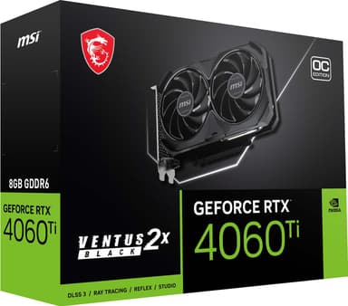 MSI GeForce RTX 4060Ti VENTUS 2X BLACK OC 8G Gaming grafikkort