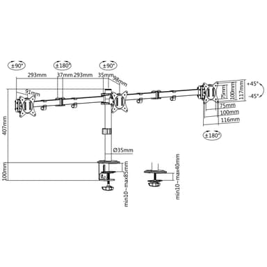 LogiLink Monitorarm trippel 17-27"" 2x658 mm