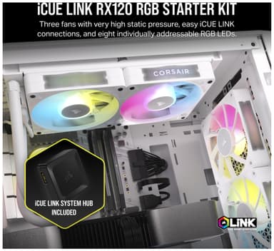 Corsair iCUE LINK RX120 RGB 120mm PWM viftestartsett (3-pakk, hvit)