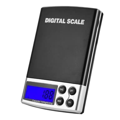 Digitalvekt i lommeformat, opp til 1000 gram, bakgrunnsbelyst