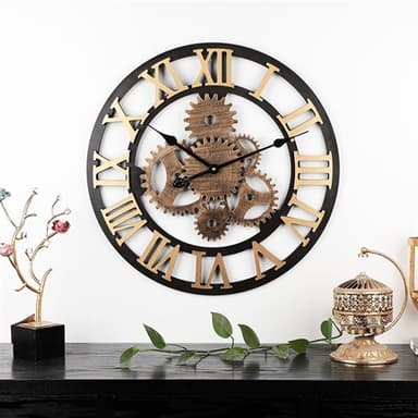 Dekorativ Veggklokke med Elegant Gullfarget Design – 58 cm Diameter | Romertall