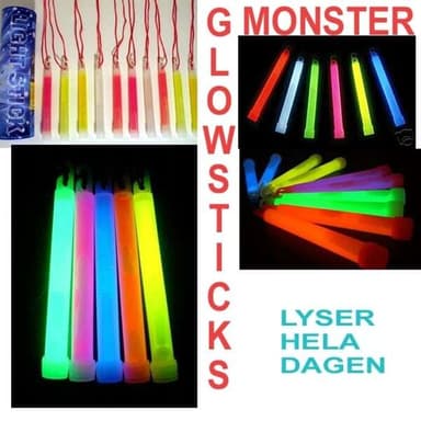10 store glowsticks - blandede farger 15 cm