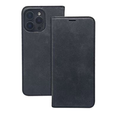 Elegant kunstlærveske med kortspor og magnetisk lukking for iPhone 16 Plus - Svart