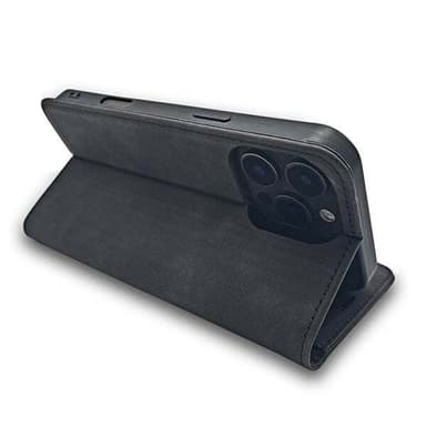 Elegant kunstlærveske med kortspor og magnetisk lukking for iPhone 16 Plus - Svart