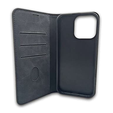 Elegant kunstlærveske med kortspor og magnetisk lukking for iPhone 16 Plus - Svart