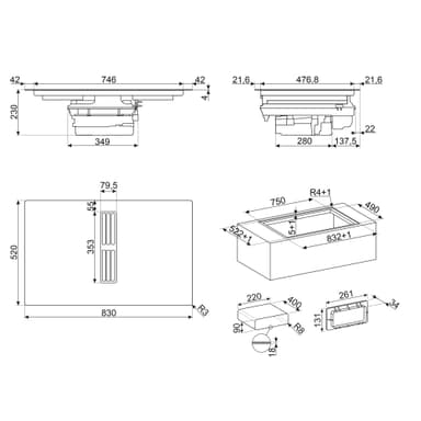 Smeg Platetopp med integrert ventilasjon HOBD482D2