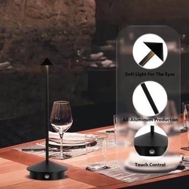 Svart bordlampe med 3 lysstyrkenivåer og berøringskontroll