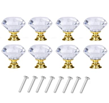 Diamantformede Glassknotter Transparent/Gull 8 stk