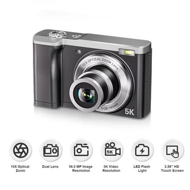 5K digitalkamera med 5X optisk zoom og anti-shake stabilisering