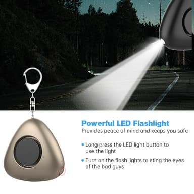 130dB Personlig trekant sikkerhetsalarm nøkkelring med LED-lommelykt Gull
