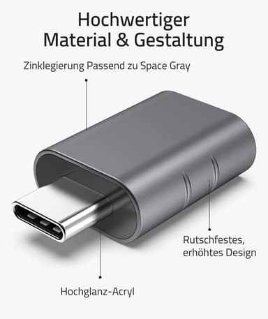 USB 3.2 til USB-C OTG-adapter 10 Gbps Grå