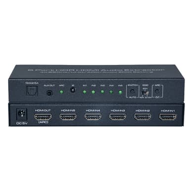 HDMI-bryter 5x, 4K 60Hz med ARC-lydekstrakter HDMI 2.0 HDR og fjernkontroll Sort