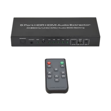 HDMI-bryter 5x, 4K 60Hz med ARC-lydekstrakter HDMI 2.0 HDR og fjernkontroll Sort