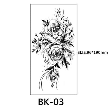 Rubs - midlertidige tatoveringer med blomstermotiver 8 stk Sort