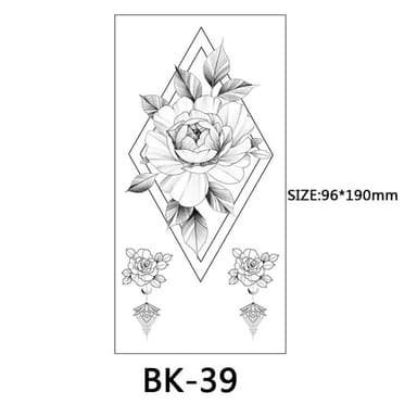 Rubs - midlertidige tatoveringer med blomstermotiver 8 stk Sort