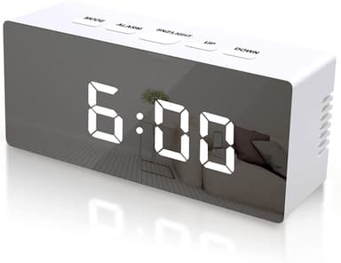 Digital LED vekkerklokke med speiloverflate Hvit
