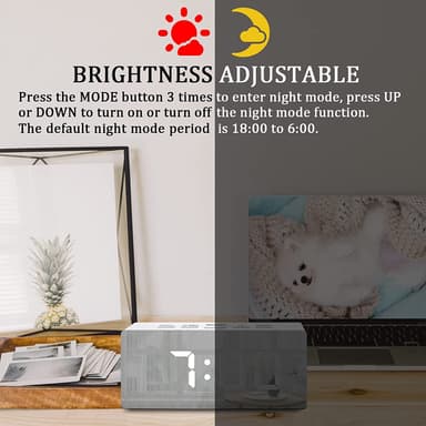 Digital LED vekkerklokke med speiloverflate Hvit