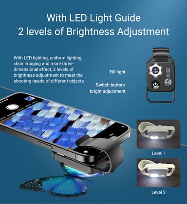 Telefonmikroskop med CPL-linse / 200X / LED-lys Sort