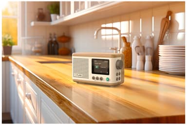 Pure Classic Mini bærbar digitalradio (bomullshvit, eik)